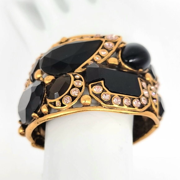 Oscar de la Renta RARE Glass Stone and Swarovski Crystal Chunky Statement Bangle - Picture 8 of 13